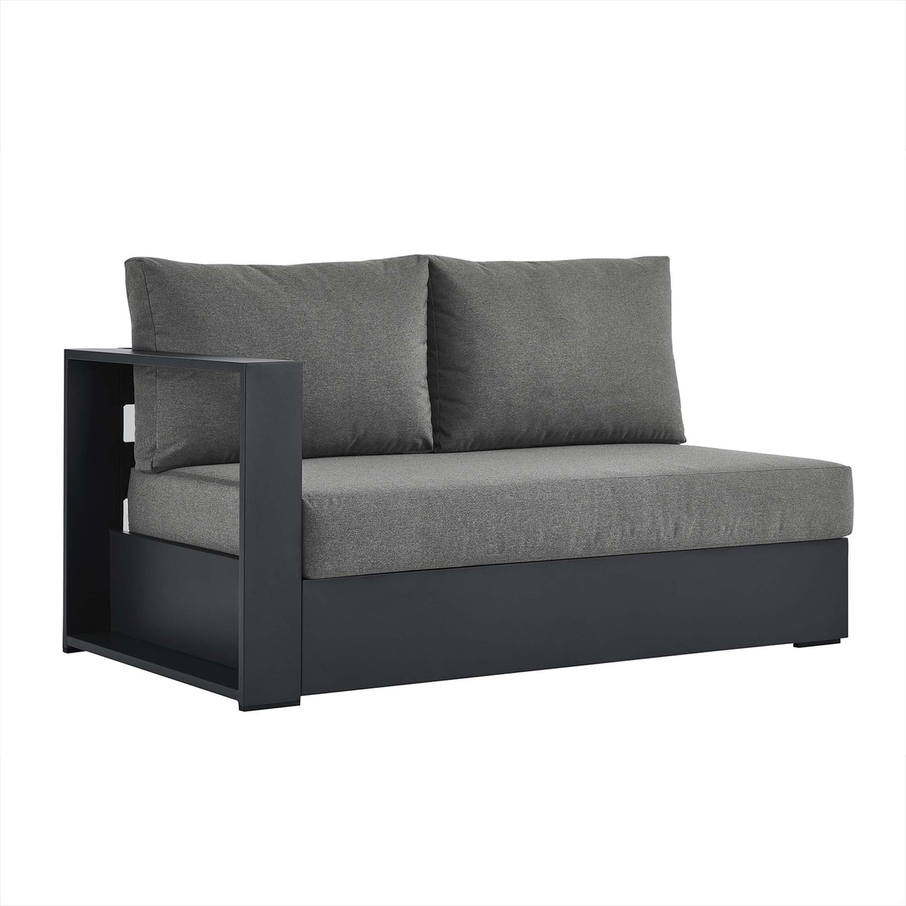 Tahlor Alfresco Powder-Coated Aluminum Left-Facing Loveseat | Outdoor Modular Sectional Component, Gray & Charcoal