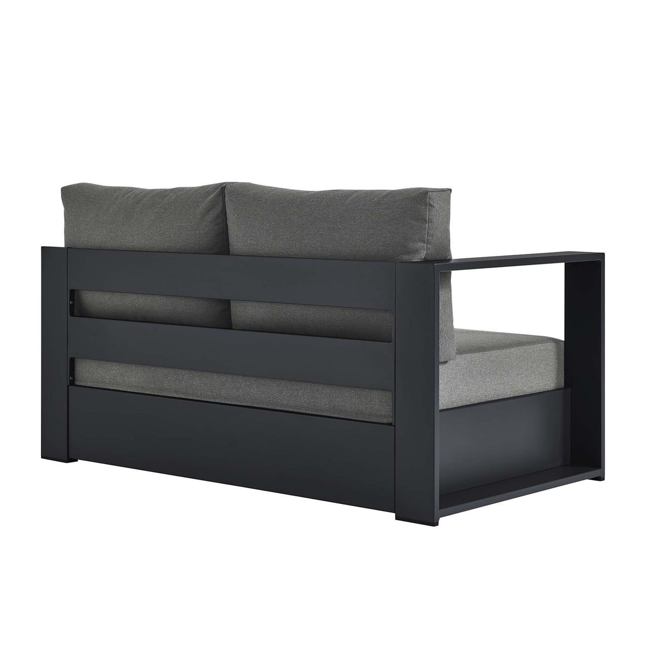 Tahlor Alfresco Powder-Coated Aluminum Left-Facing Loveseat | Outdoor Modular Sectional Component, Gray & Charcoal