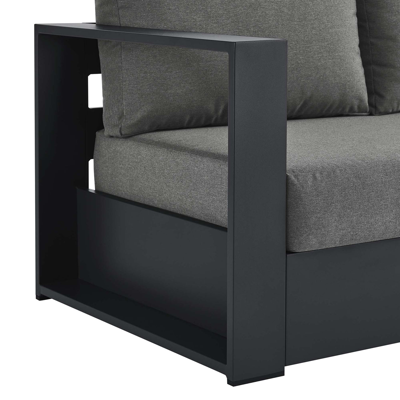 Tahlor Alfresco Powder-Coated Aluminum Left-Facing Loveseat | Outdoor Modular Sectional Component, Gray & Charcoal