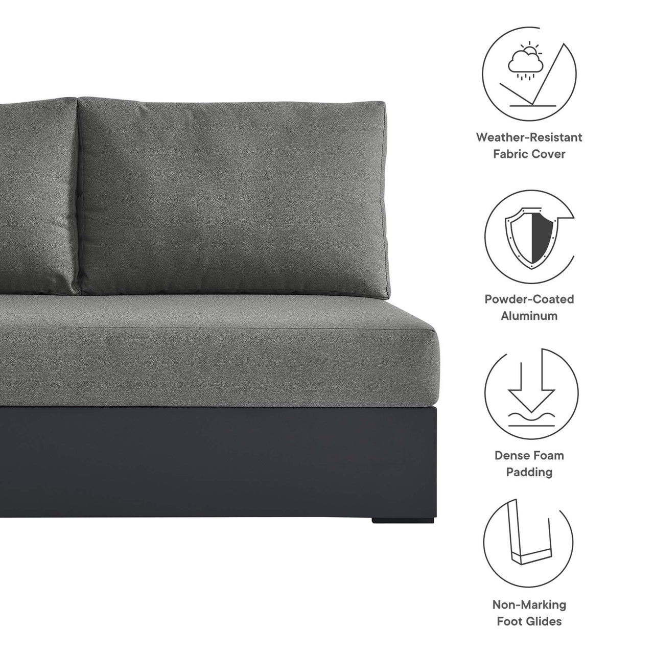 Tahlor Alfresco Powder-Coated Aluminum Left-Facing Loveseat | Outdoor Modular Sectional Component, Gray & Charcoal