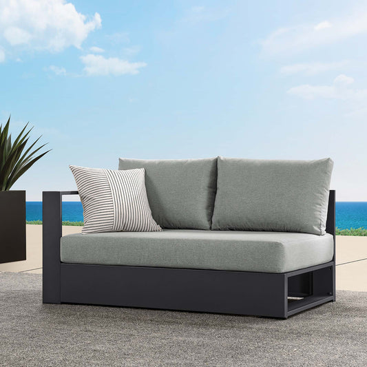 Tahlor Alfresco Powder-Coated Aluminum Left-Facing Loveseat | Outdoor Modular Sectional Component, Gray