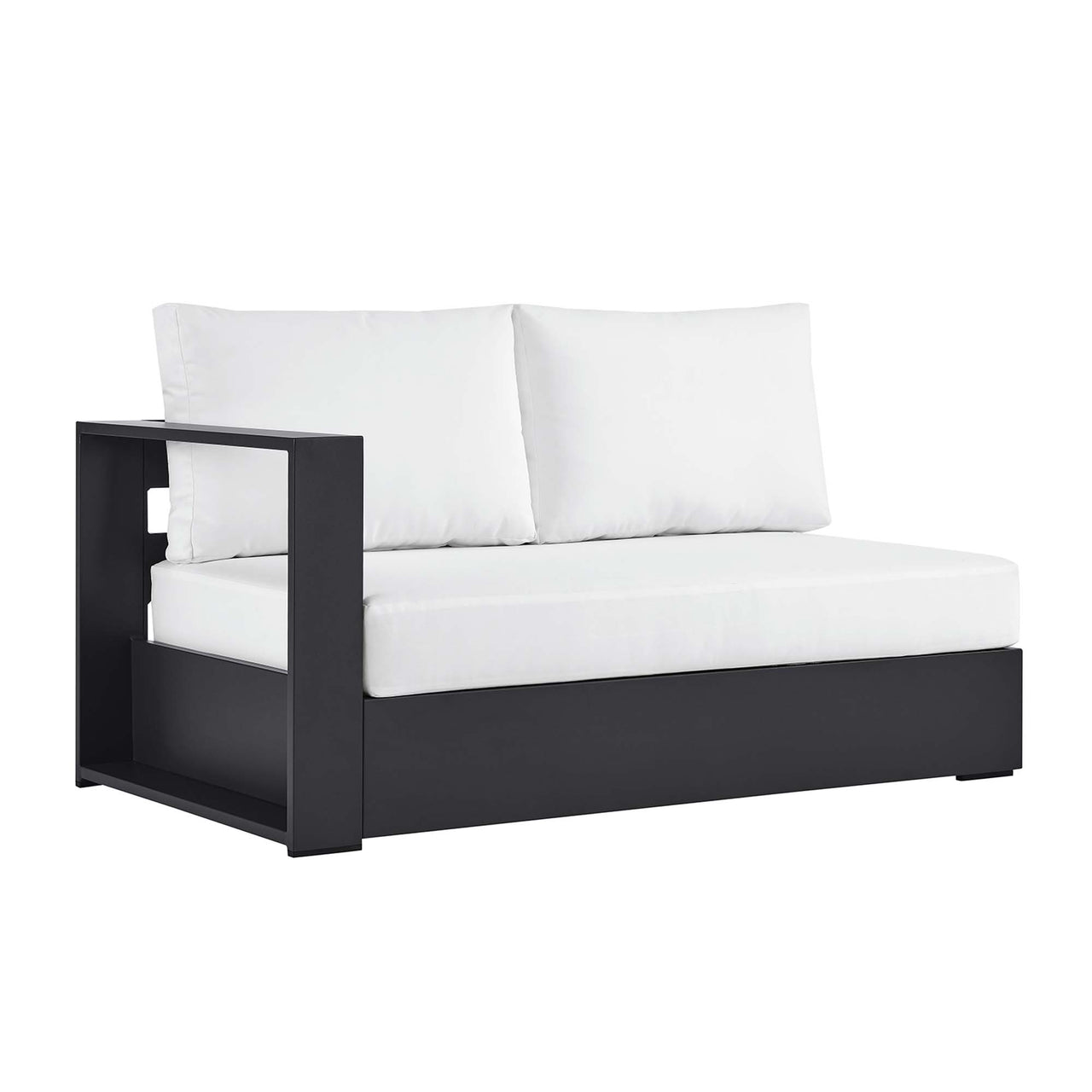 Tahlor Alfresco Powder-Coated Aluminum Left-Facing Loveseat | Outdoor Modular Sectional Component, Gray & White