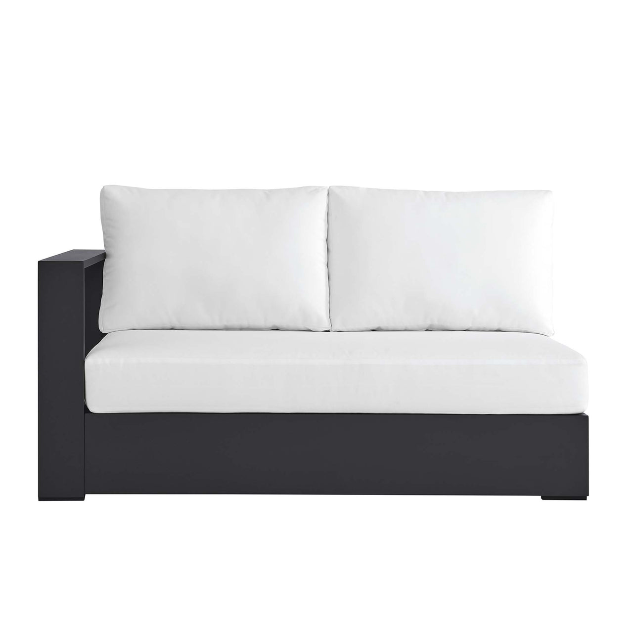 Tahlor Alfresco Powder-Coated Aluminum Left-Facing Loveseat | Outdoor Modular Sectional Component, Gray & White
