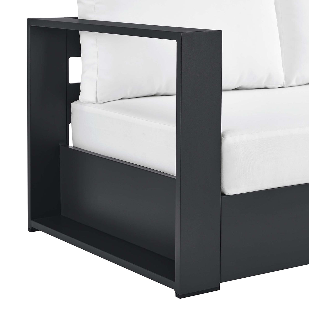 Tahlor Alfresco Powder-Coated Aluminum Left-Facing Loveseat | Outdoor Modular Sectional Component, Gray & White