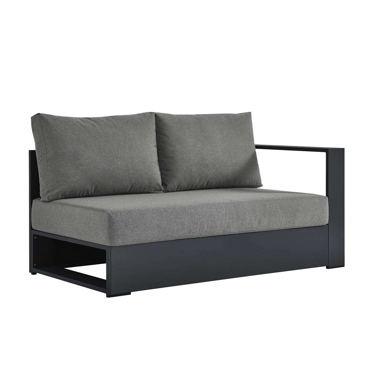 Tahlor Alfresco Powder-Coated Aluminum Right-Facing Loveseat | Outdoor Modular Sectional Component, Gray & Charcoal