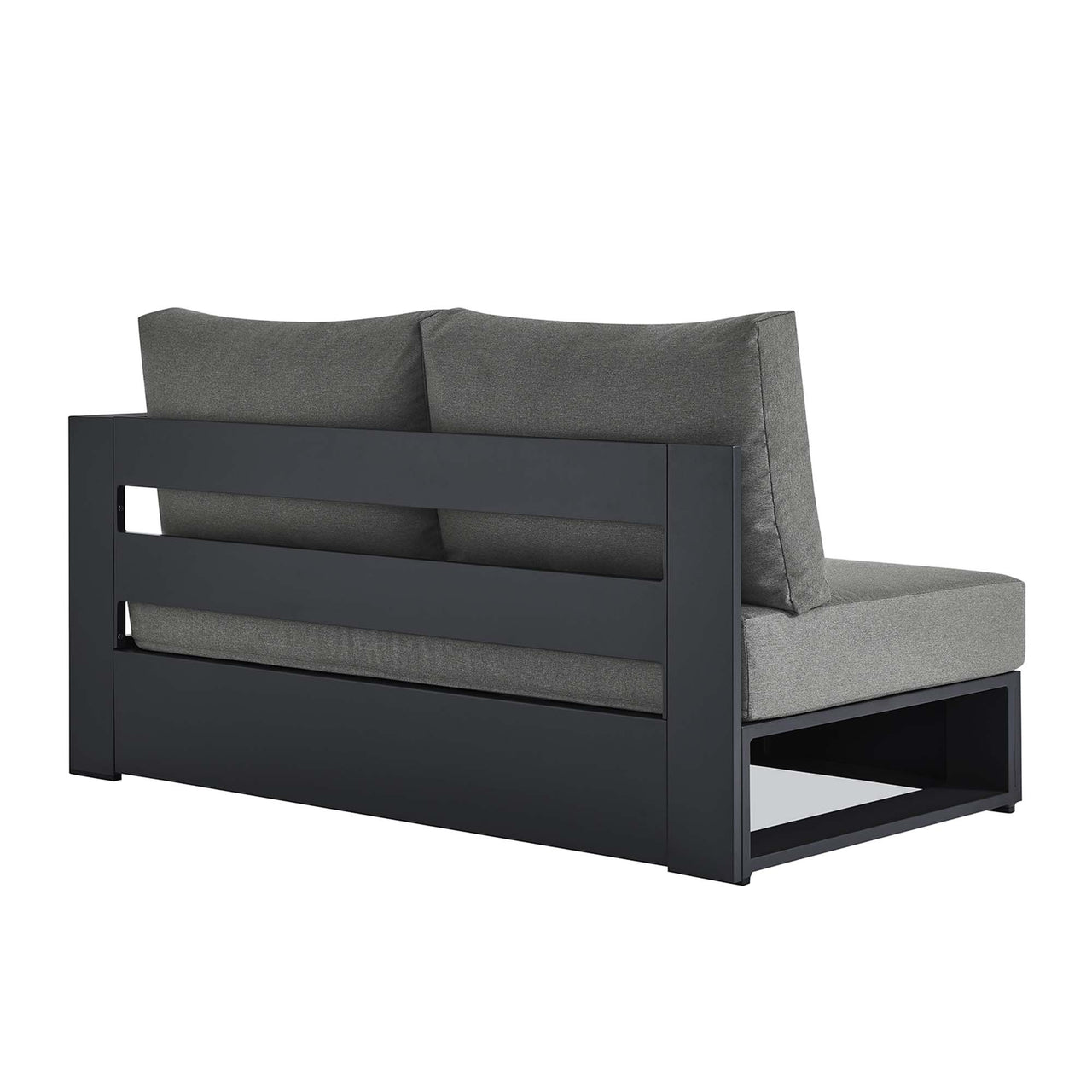 Tahlor Alfresco Powder-Coated Aluminum Right-Facing Loveseat | Outdoor Modular Sectional Component, Gray & Charcoal