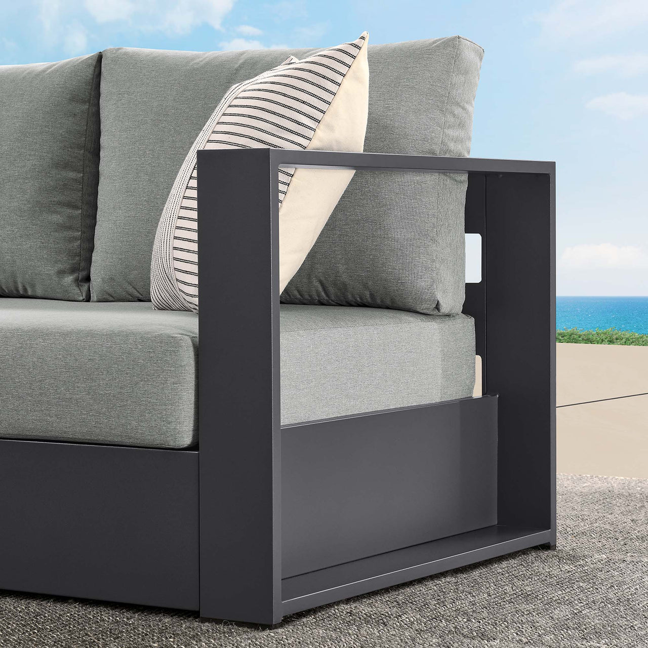 Tahlor Alfresco Powder-Coated Aluminum Right-Facing Loveseat | Outdoor Modular Sectional Component, Gray