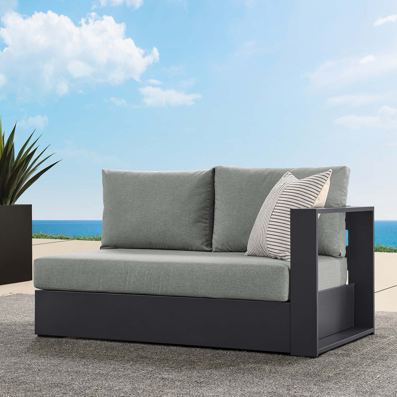 Tahlor Alfresco Powder-Coated Aluminum Right-Facing Loveseat | Outdoor Modular Sectional Component, Gray