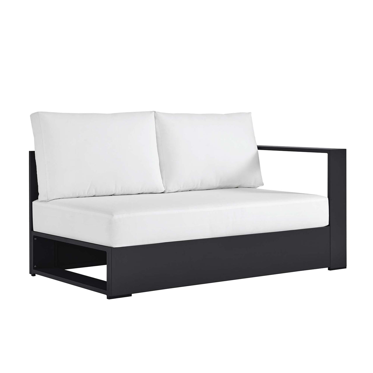 Tahlor Alfresco Powder-Coated Aluminum Right-Facing Loveseat | Outdoor Modular Sectional Component, Gray & White