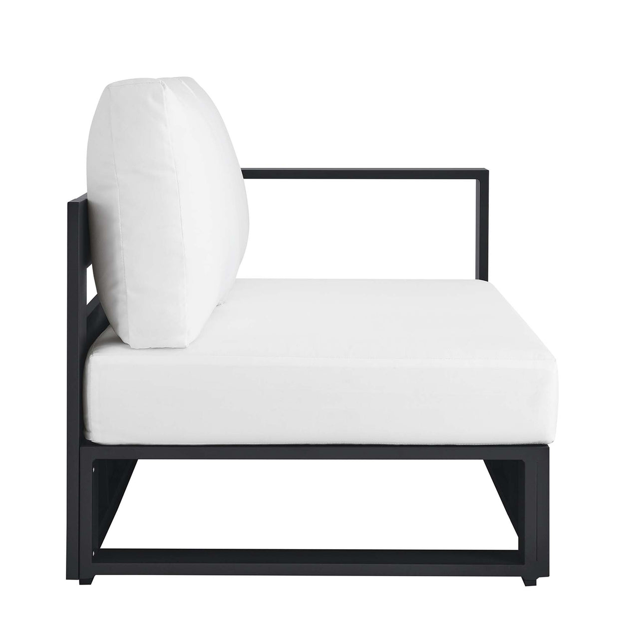 Tahlor Alfresco Powder-Coated Aluminum Right-Facing Loveseat | Outdoor Modular Sectional Component, Gray & White