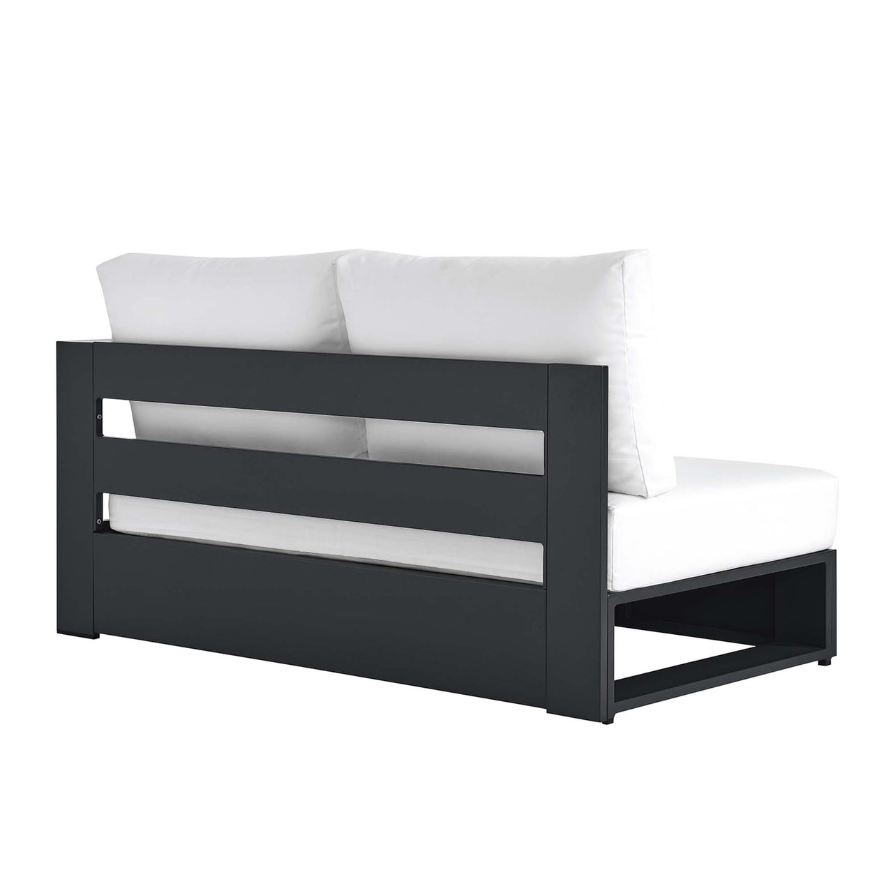 Tahlor Alfresco Powder-Coated Aluminum Right-Facing Loveseat | Outdoor Modular Sectional Component, Gray & White