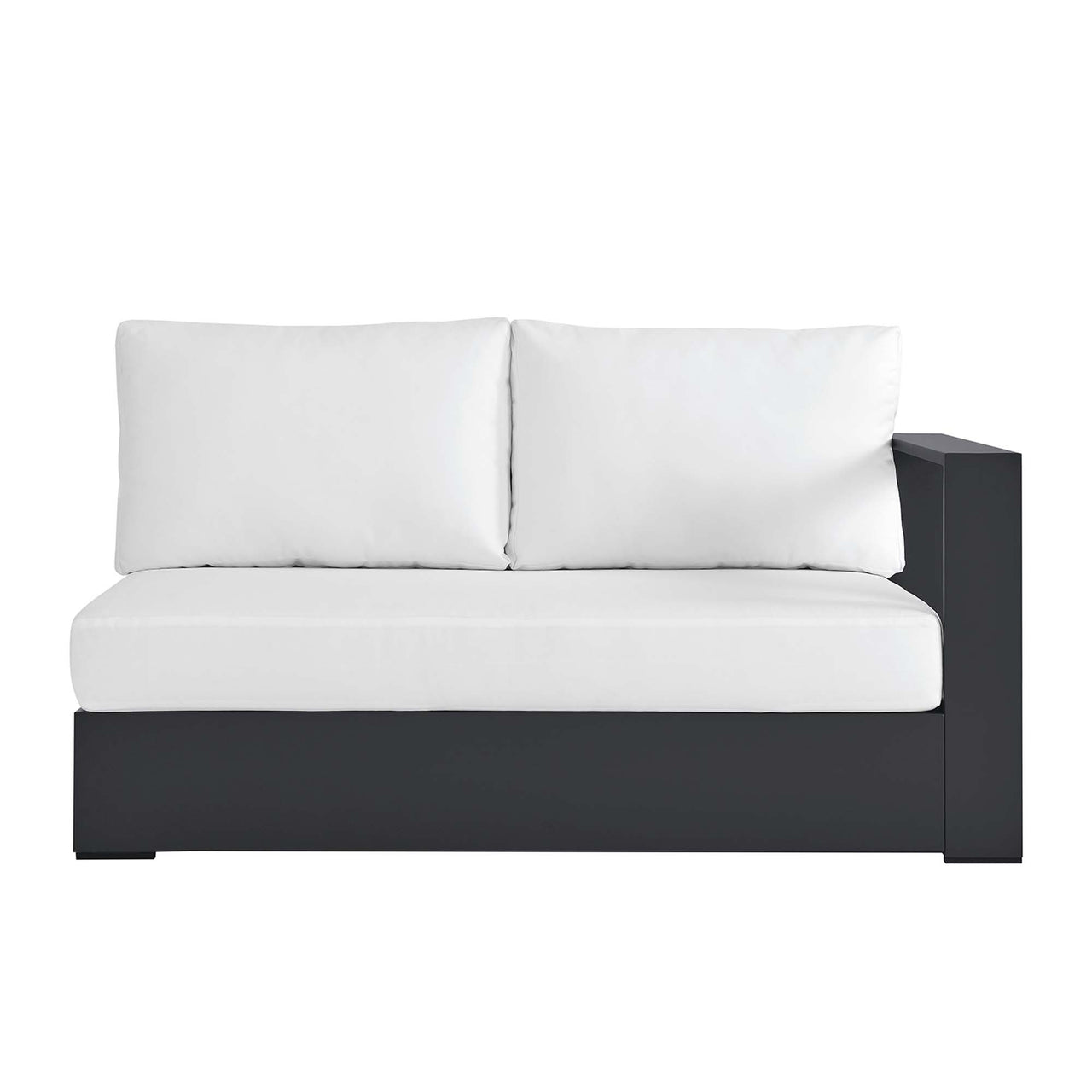 Tahlor Alfresco Powder-Coated Aluminum Right-Facing Loveseat | Outdoor Modular Sectional Component, Gray & White