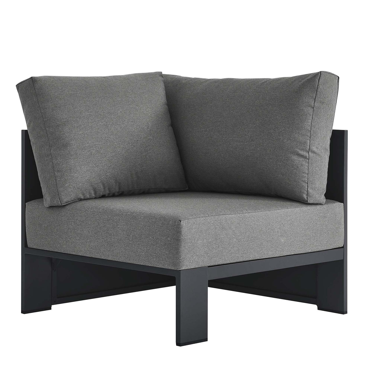 Tahlor Alfresco Powder-Coated Aluminum Corner Chair | Outdoor Modular Sectional Component, Gray & Charcoal
