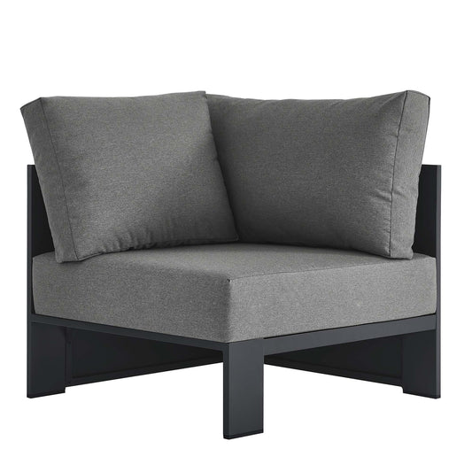 Tahlor Alfresco Powder-Coated Aluminum Corner Chair | Outdoor Modular Sectional Component, Gray & Charcoal