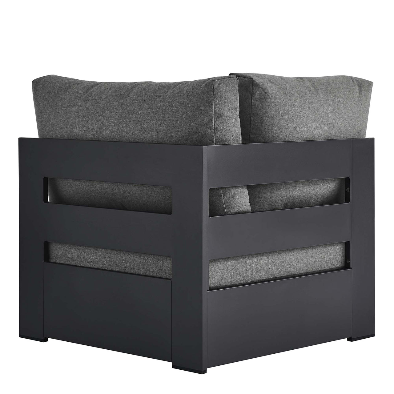 Tahlor Alfresco Powder-Coated Aluminum Corner Chair | Outdoor Modular Sectional Component, Gray & Charcoal