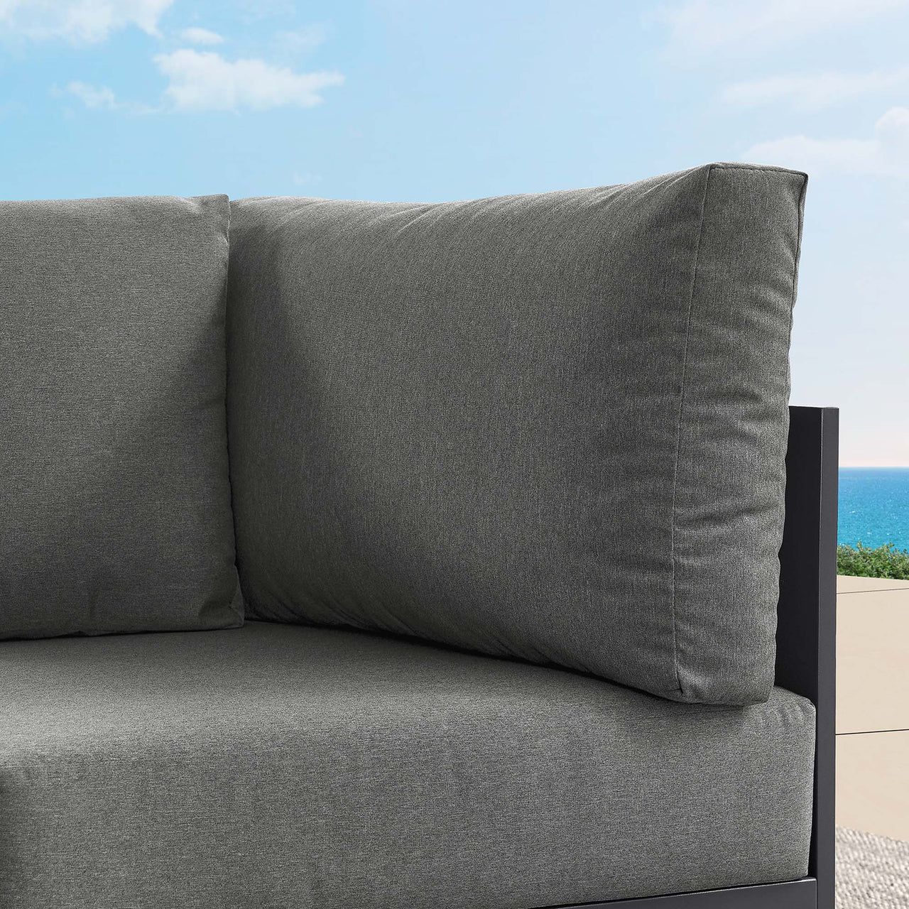 Tahlor Alfresco Powder-Coated Aluminum Corner Chair | Outdoor Modular Sectional Component, Gray & Charcoal