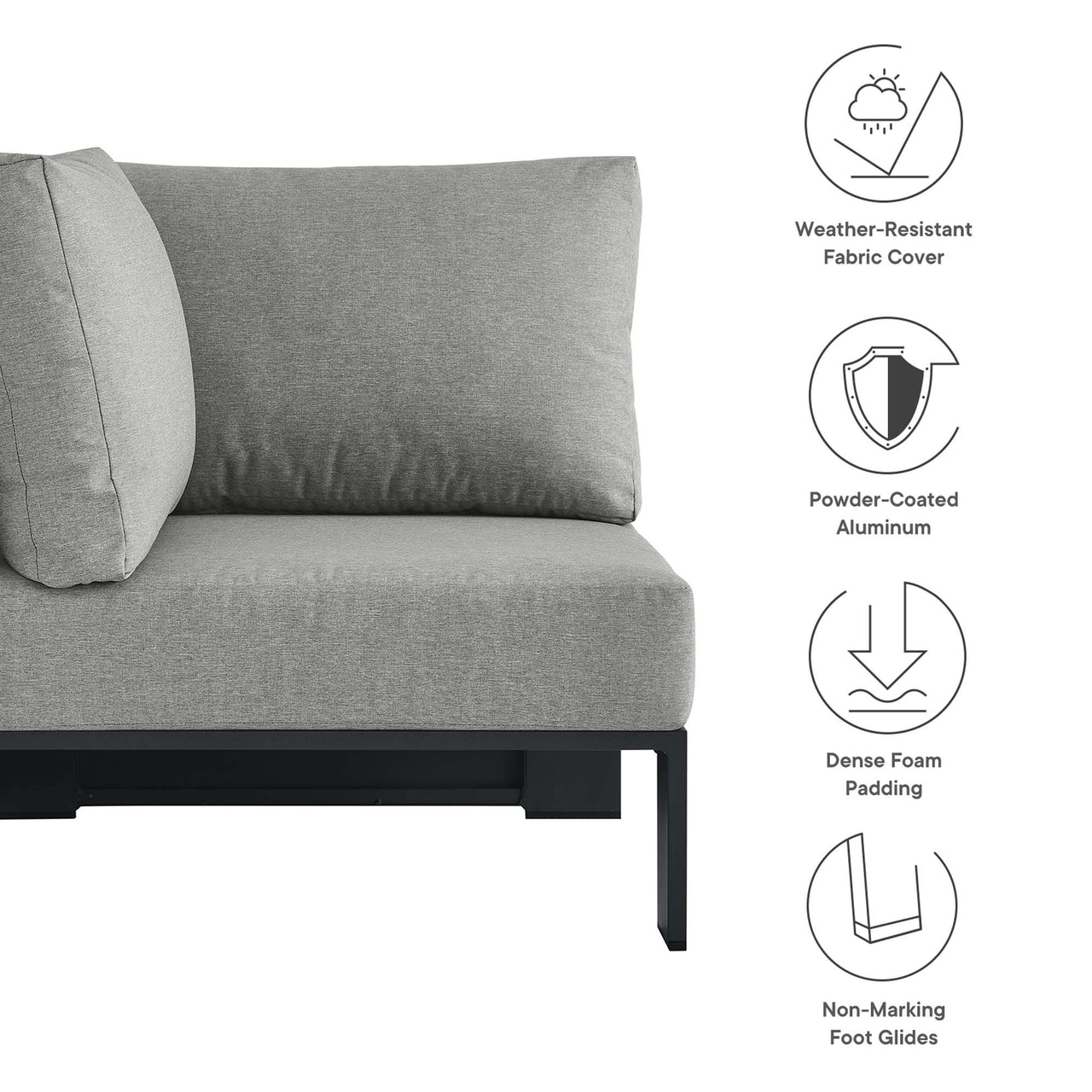Tahlor Alfresco Powder-Coated Aluminum Corner Chair | Outdoor Modular Sectional Component, Gray