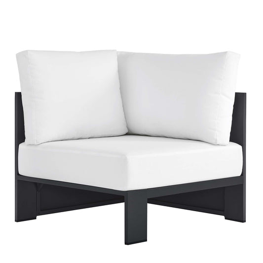 Tahlor Alfresco Powder-Coated Aluminum Corner Chair | Outdoor Modular Sectional Component, Gray & White