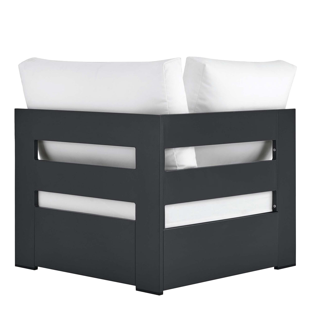 Tahlor Alfresco Powder-Coated Aluminum Corner Chair | Outdoor Modular Sectional Component, Gray & White