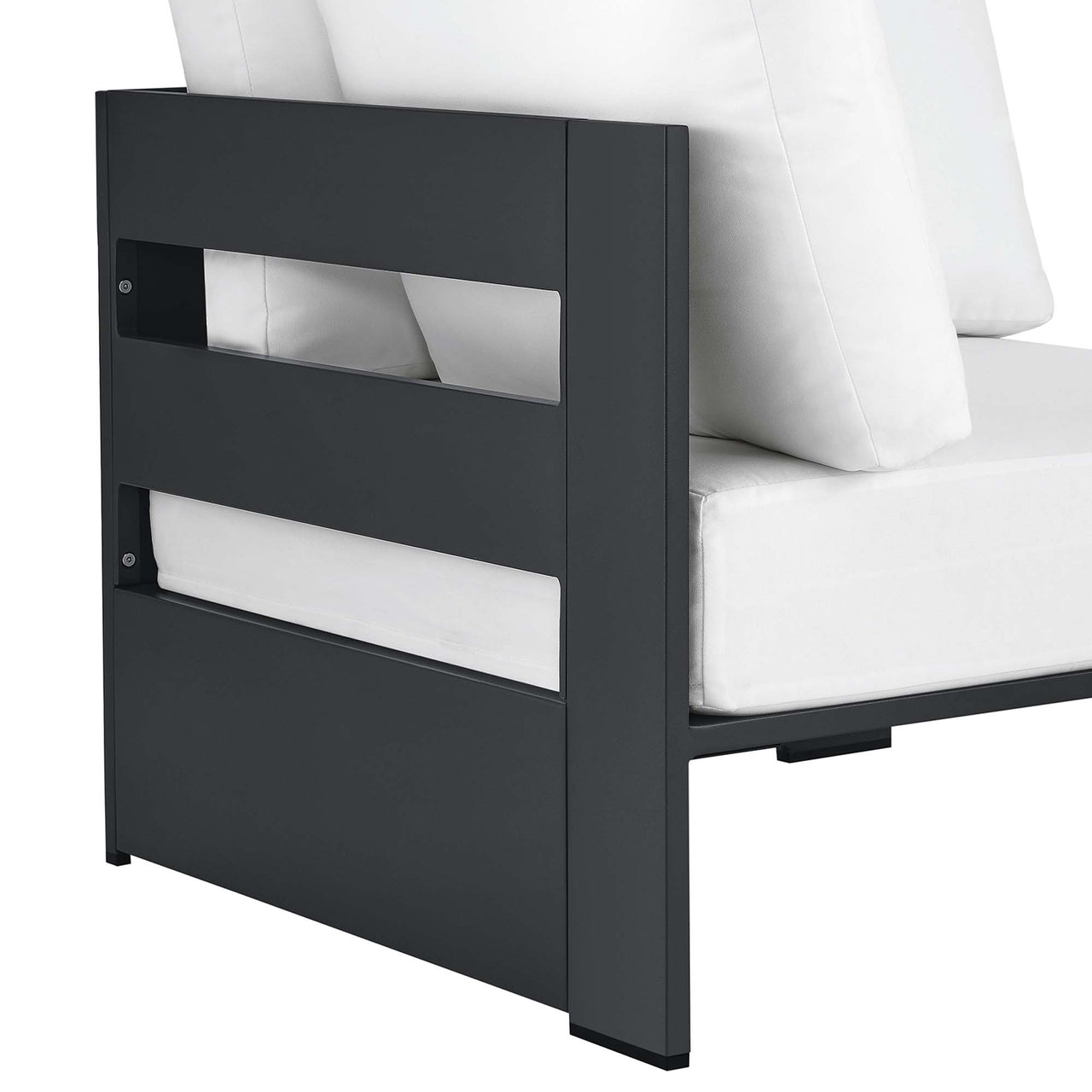 Tahlor Alfresco Powder-Coated Aluminum Corner Chair | Outdoor Modular Sectional Component, Gray & White