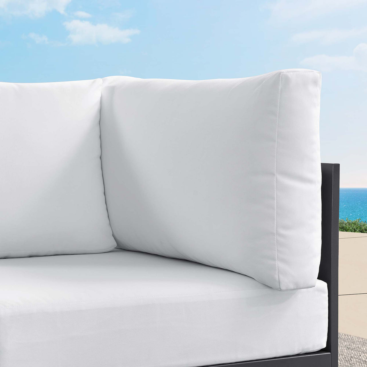 Tahlor Alfresco Powder-Coated Aluminum Corner Chair | Outdoor Modular Sectional Component, Gray & White
