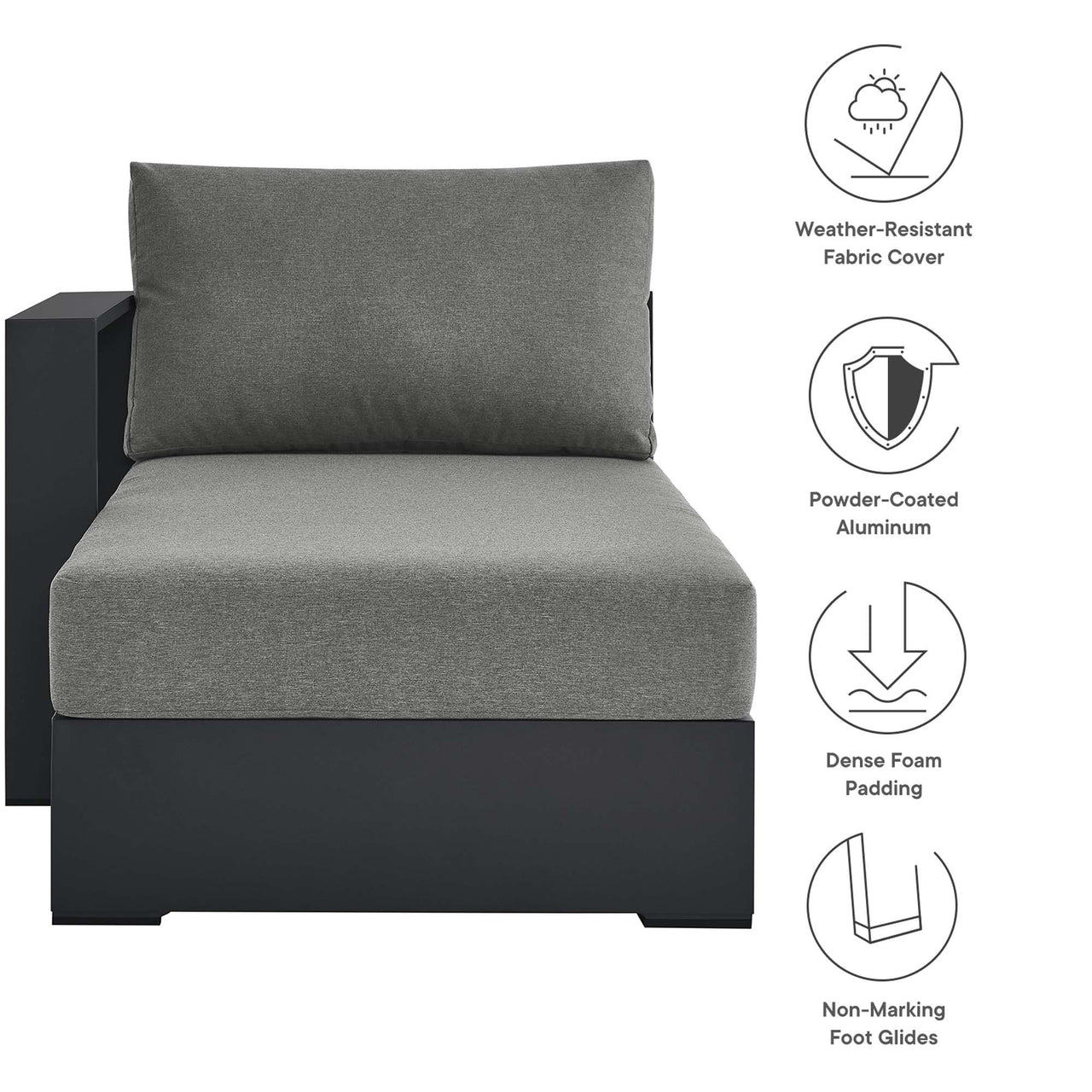 Tahlor Alfresco Powder-Coated Aluminum Left-Facing Chaise Lounge | Outdoor Modular Sectional Component, Gray & Charcoal
