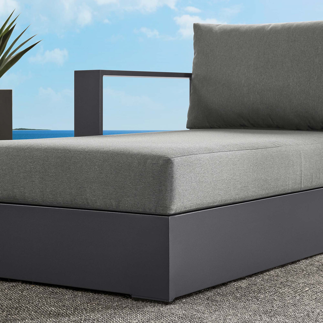 Tahlor Alfresco Powder-Coated Aluminum Left-Facing Chaise Lounge | Outdoor Modular Sectional Component, Gray & Charcoal
