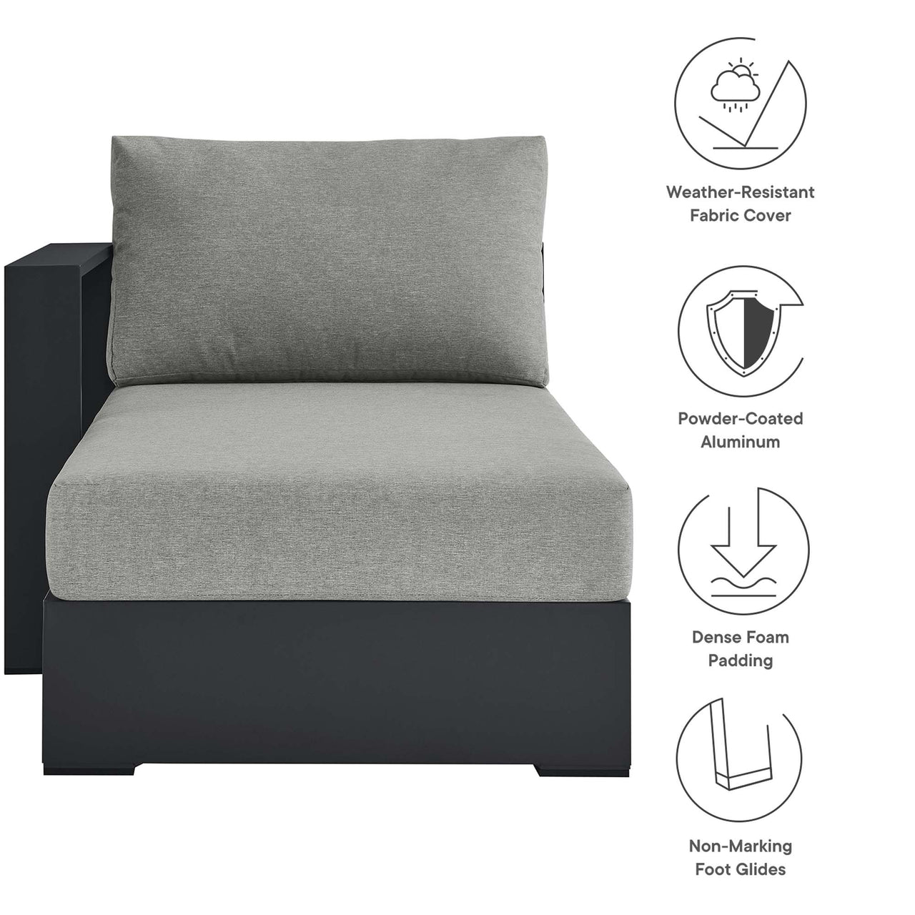Tahlor Alfresco Powder-Coated Aluminum Left-Facing Chaise Lounge | Outdoor Modular Sectional Component, Gray