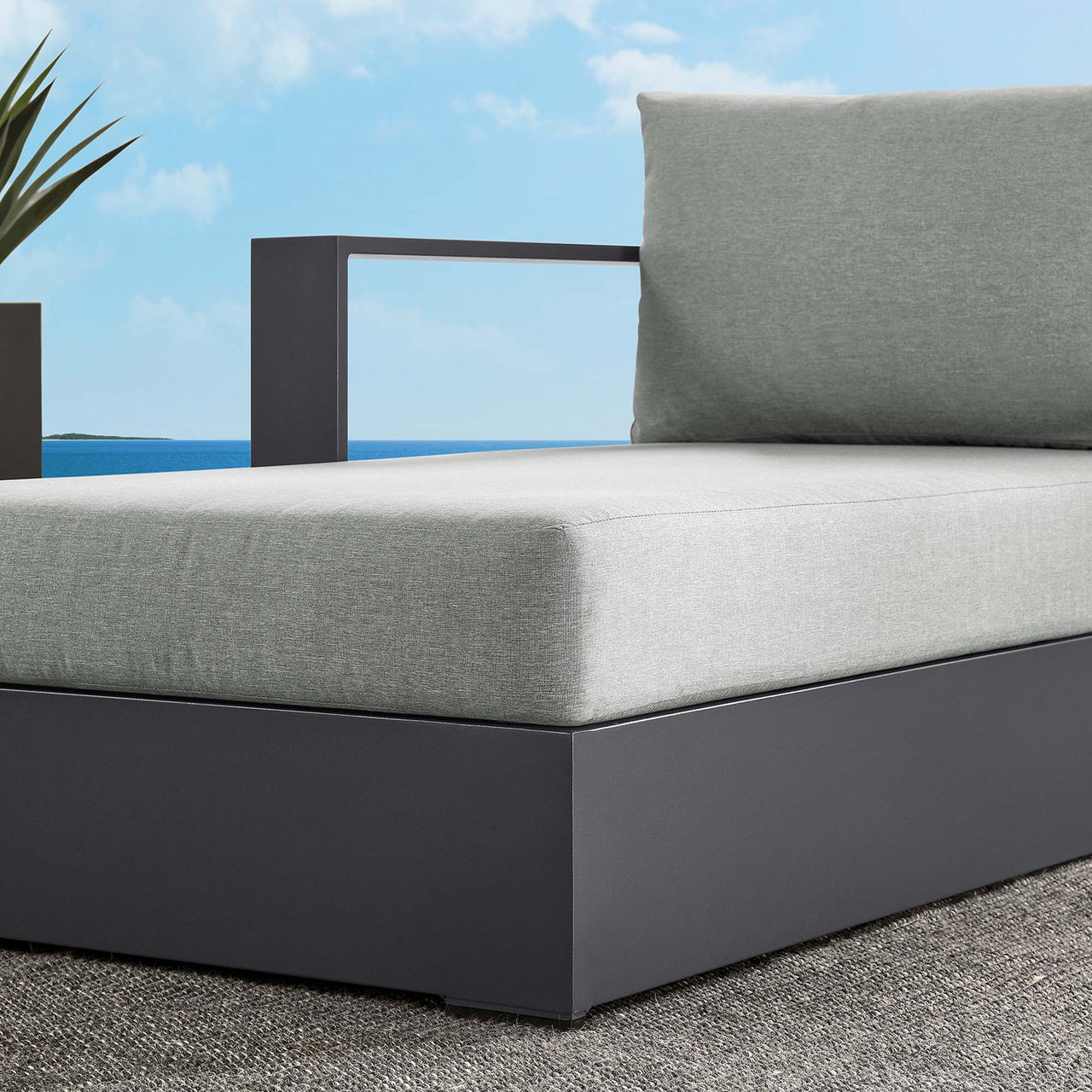 Tahlor Alfresco Powder-Coated Aluminum Left-Facing Chaise Lounge | Outdoor Modular Sectional Component, Gray