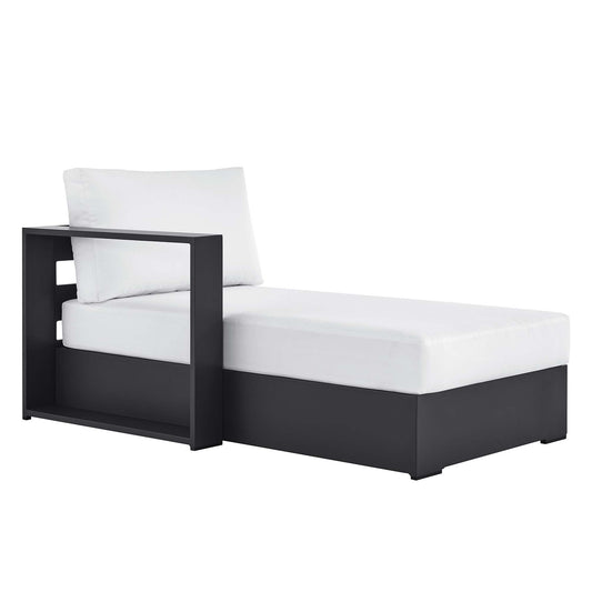 Tahlor Alfresco Powder-Coated Aluminum Left-Facing Chaise Lounge | Outdoor Modular Sectional Component, Gray & White