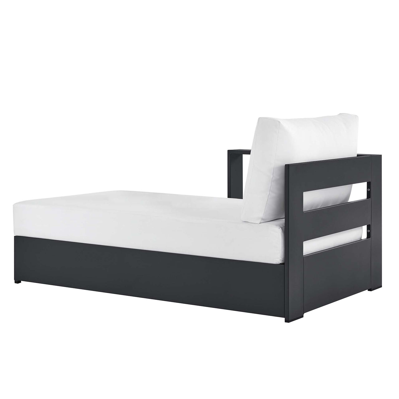 Tahlor Alfresco Powder-Coated Aluminum Left-Facing Chaise Lounge | Outdoor Modular Sectional Component, Gray & White