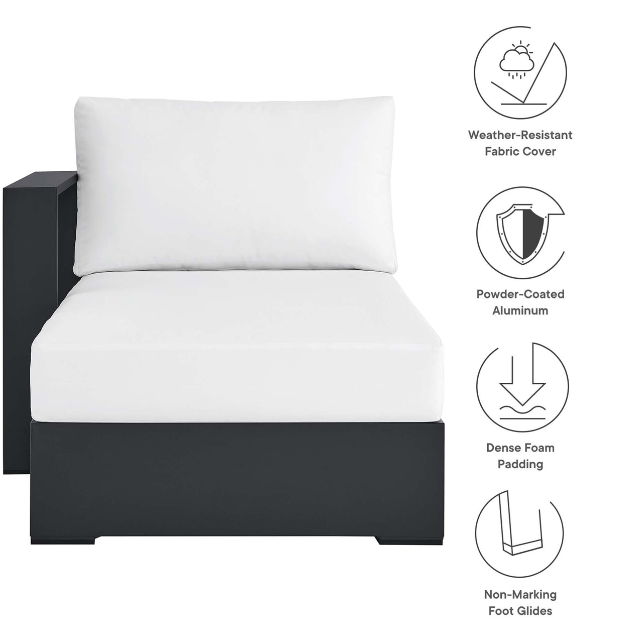 Tahlor Alfresco Powder-Coated Aluminum Left-Facing Chaise Lounge | Outdoor Modular Sectional Component, Gray & White