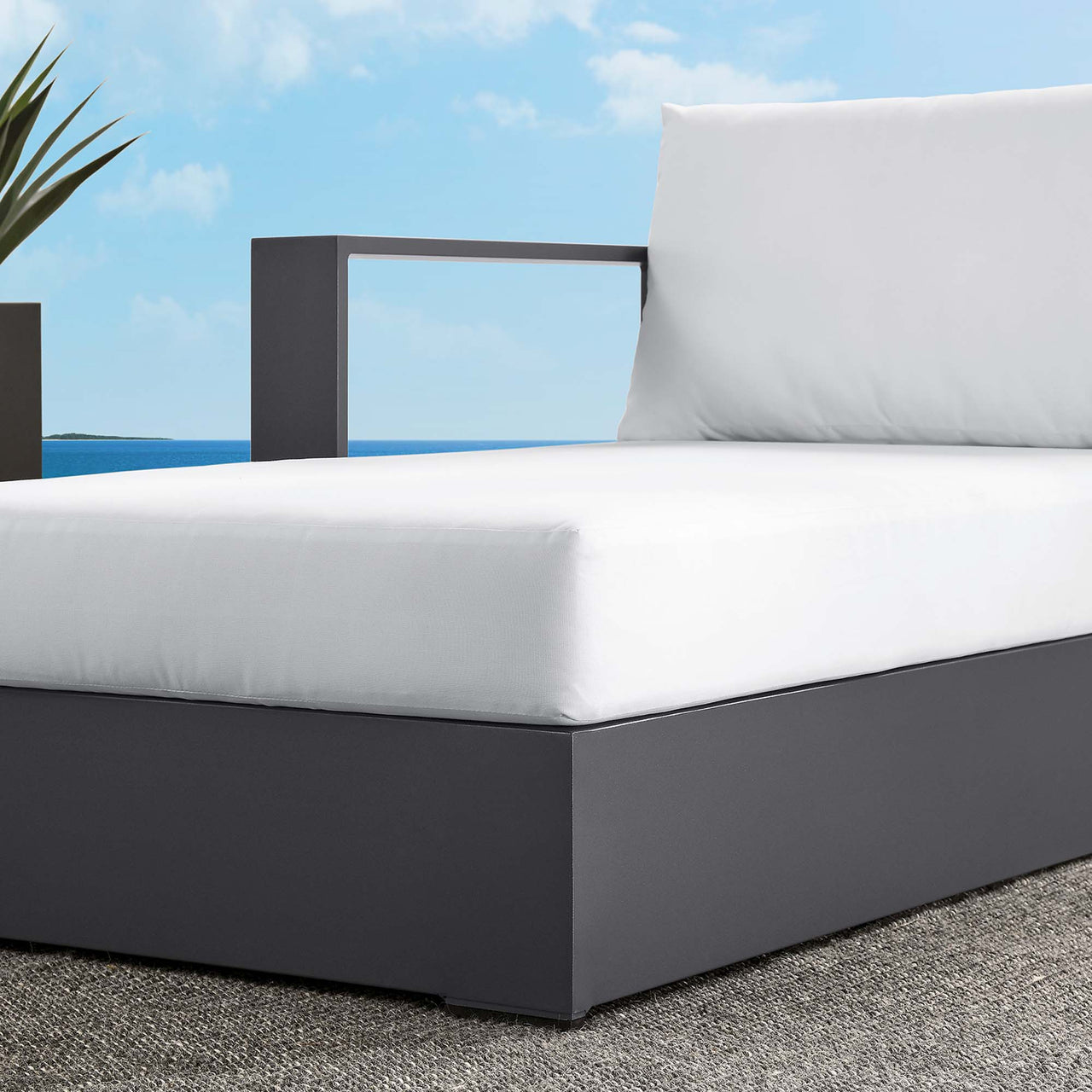Tahlor Alfresco Powder-Coated Aluminum Left-Facing Chaise Lounge | Outdoor Modular Sectional Component, Gray & White