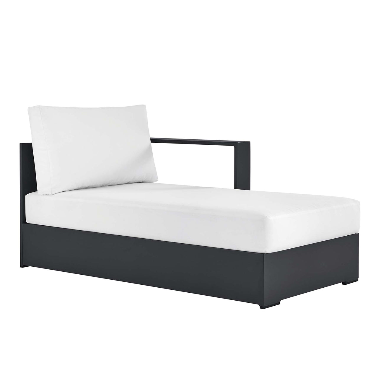 Tahlor Alfresco Powder-Coated Aluminum Right-Facing Chaise Lounge | Outdoor Modular Sectional Component, Gray & White