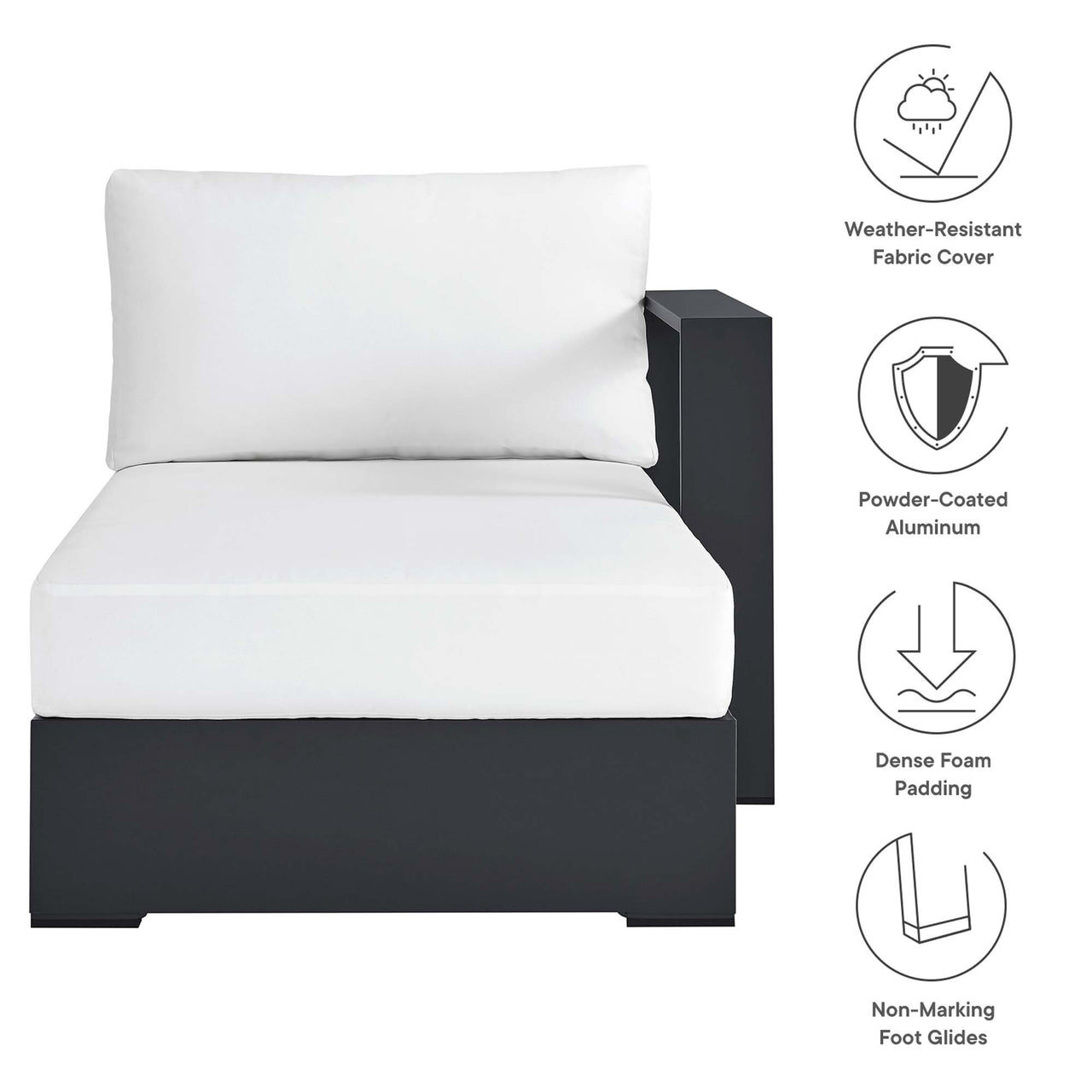 Tahlor Alfresco Powder-Coated Aluminum Right-Facing Chaise Lounge | Outdoor Modular Sectional Component, Gray & White