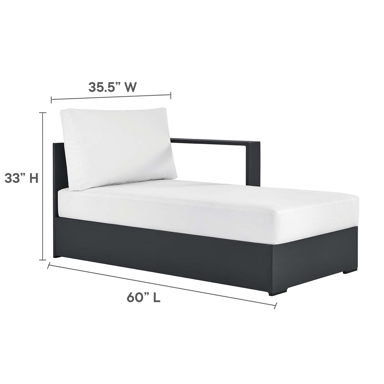 Tahlor Alfresco Powder-Coated Aluminum Right-Facing Chaise Lounge | Outdoor Modular Sectional Component, Gray & White