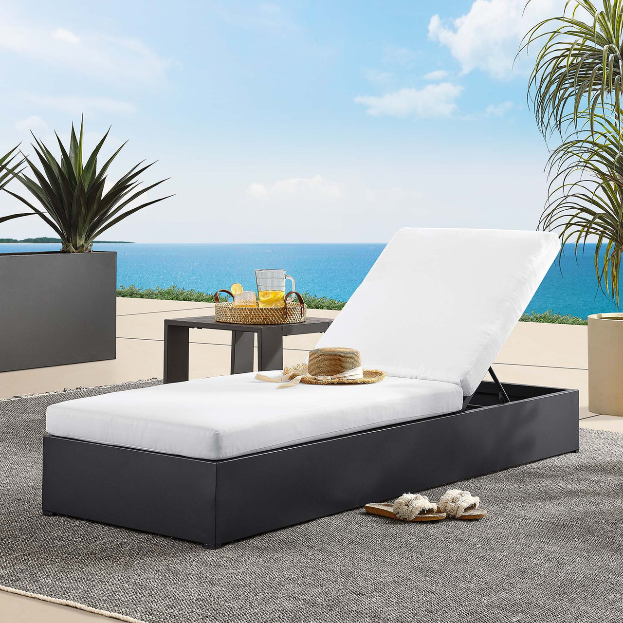 Tahlor Alfresco Powder-Coated Aluminum Chaise Lounge Chair, Gray & White