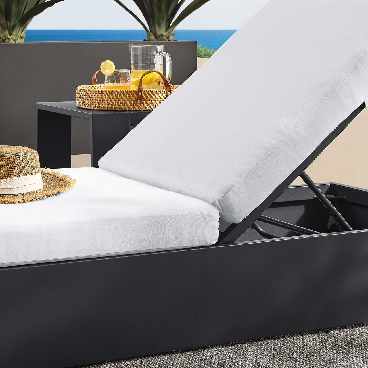 Tahlor Alfresco Powder-Coated Aluminum Chaise Lounge Chair, Gray & White