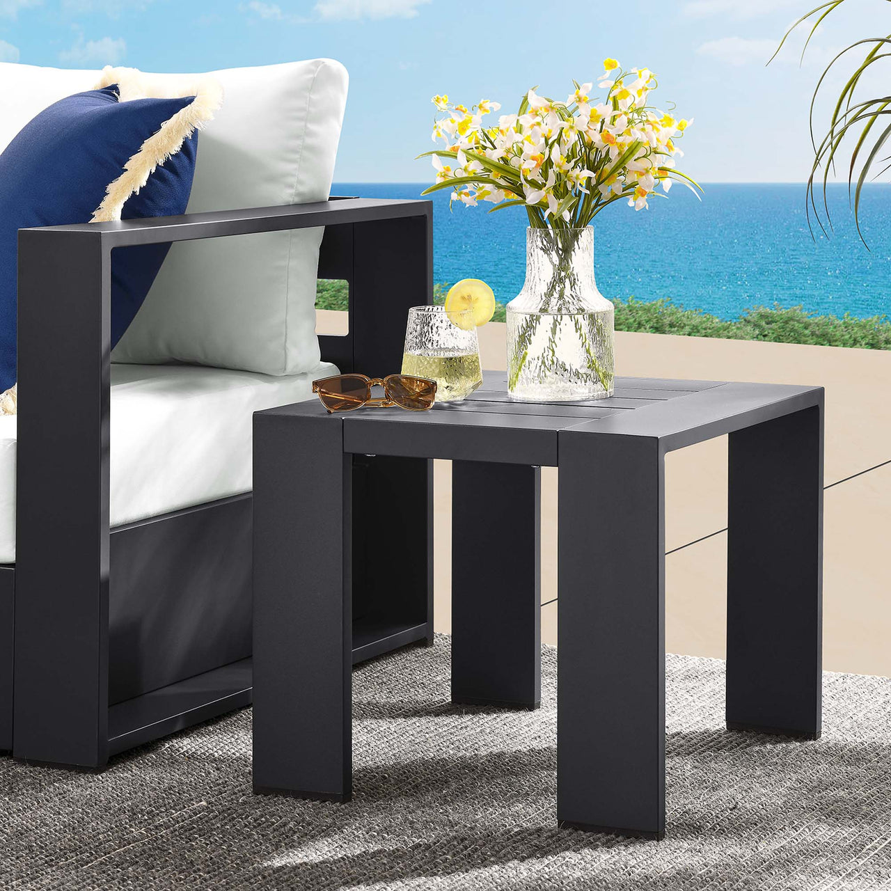 Tahlor Alfresco Powder-Coated Aluminum End Table, Gray