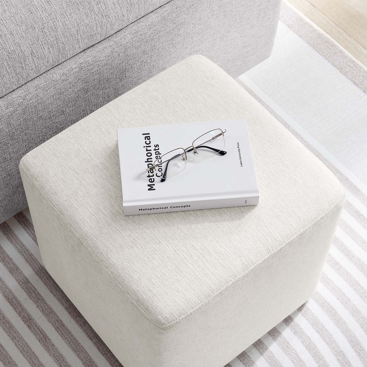 Calyx Square Pouf, Small, Ivory