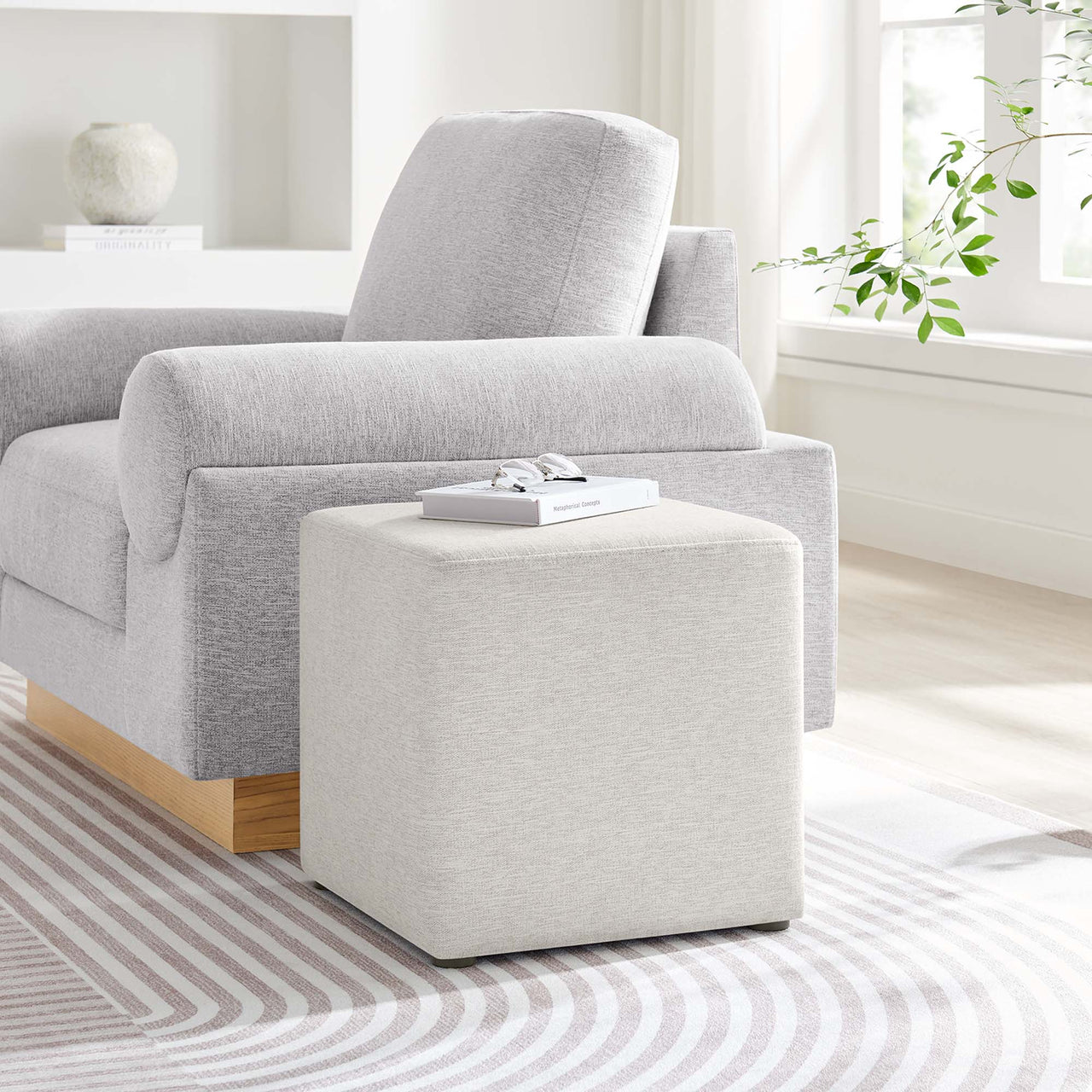 Calyx Square Pouf, Small, Ivory