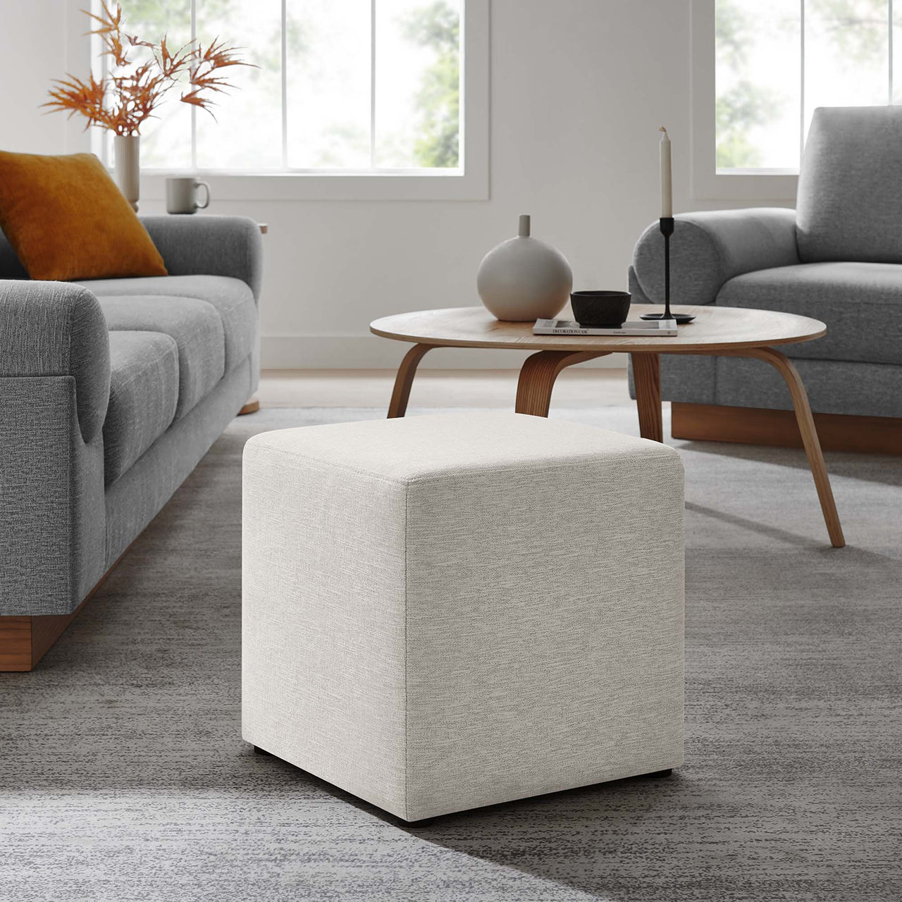 Calyx Square Pouf, Small, Ivory