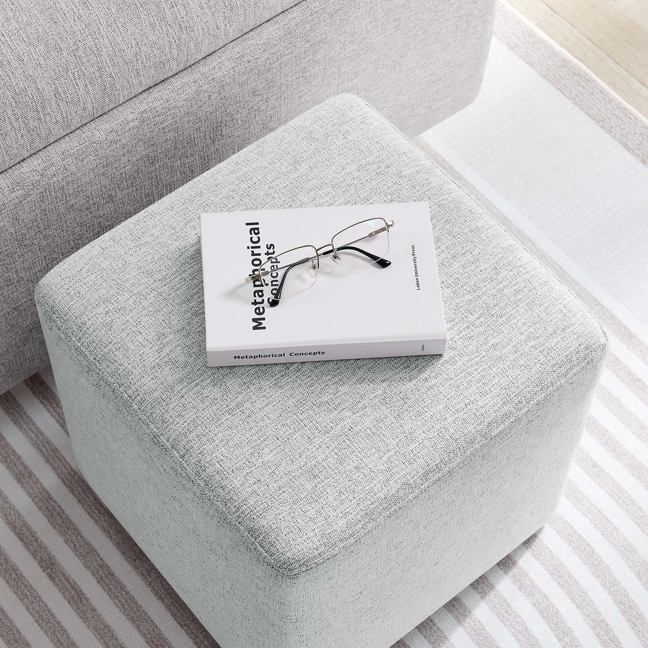 Calyx Square Pouf, Small, Light Gray