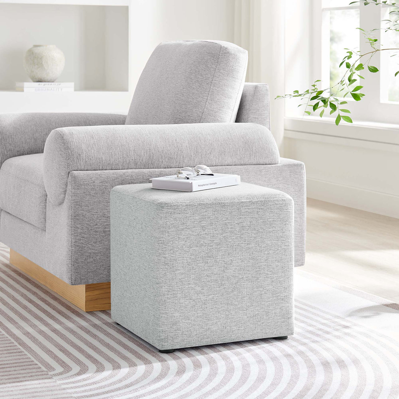 Calyx Square Pouf, Small, Light Gray