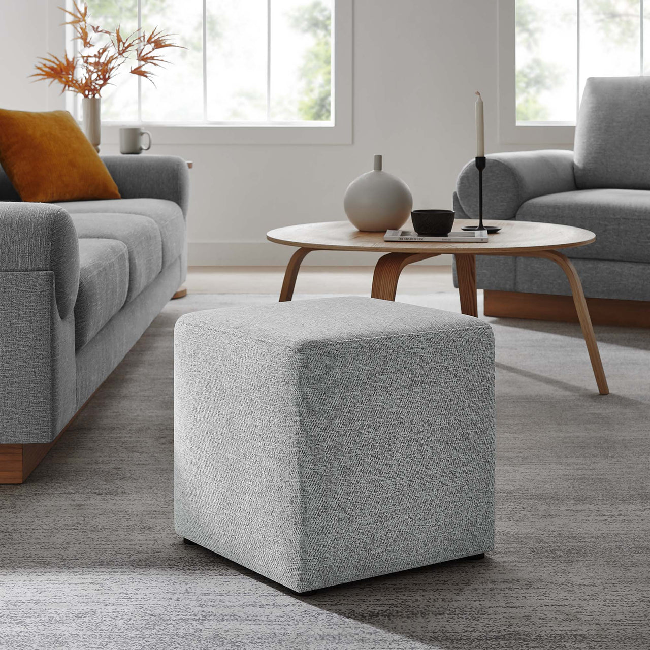 Calyx Square Pouf, Small, Light Gray