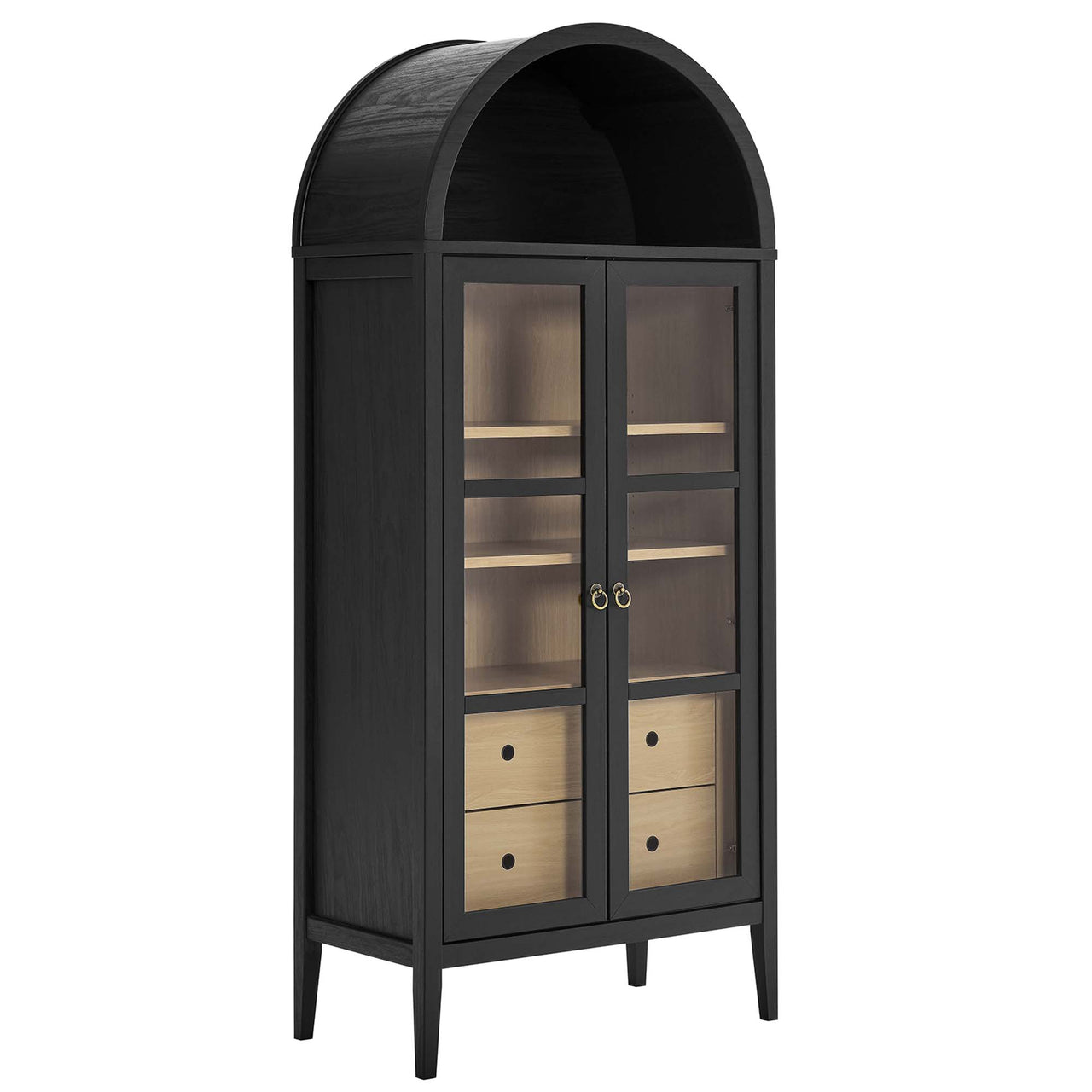 Althene Tall Rounded Display Cabinet, Black & Oak
