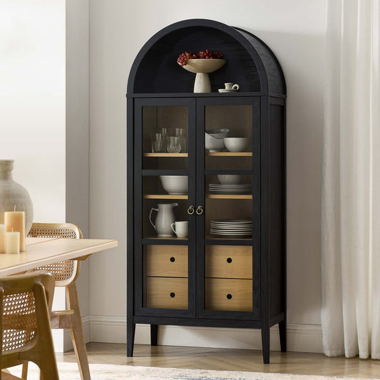 Althene Tall Rounded Display Cabinet, Black & Oak