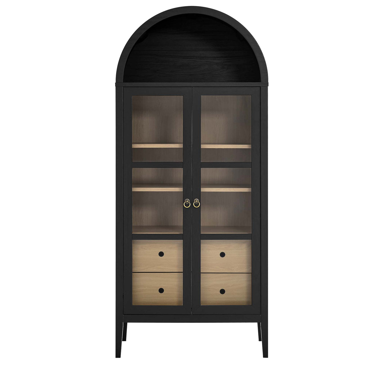 Althene Tall Rounded Display Cabinet, Black & Oak