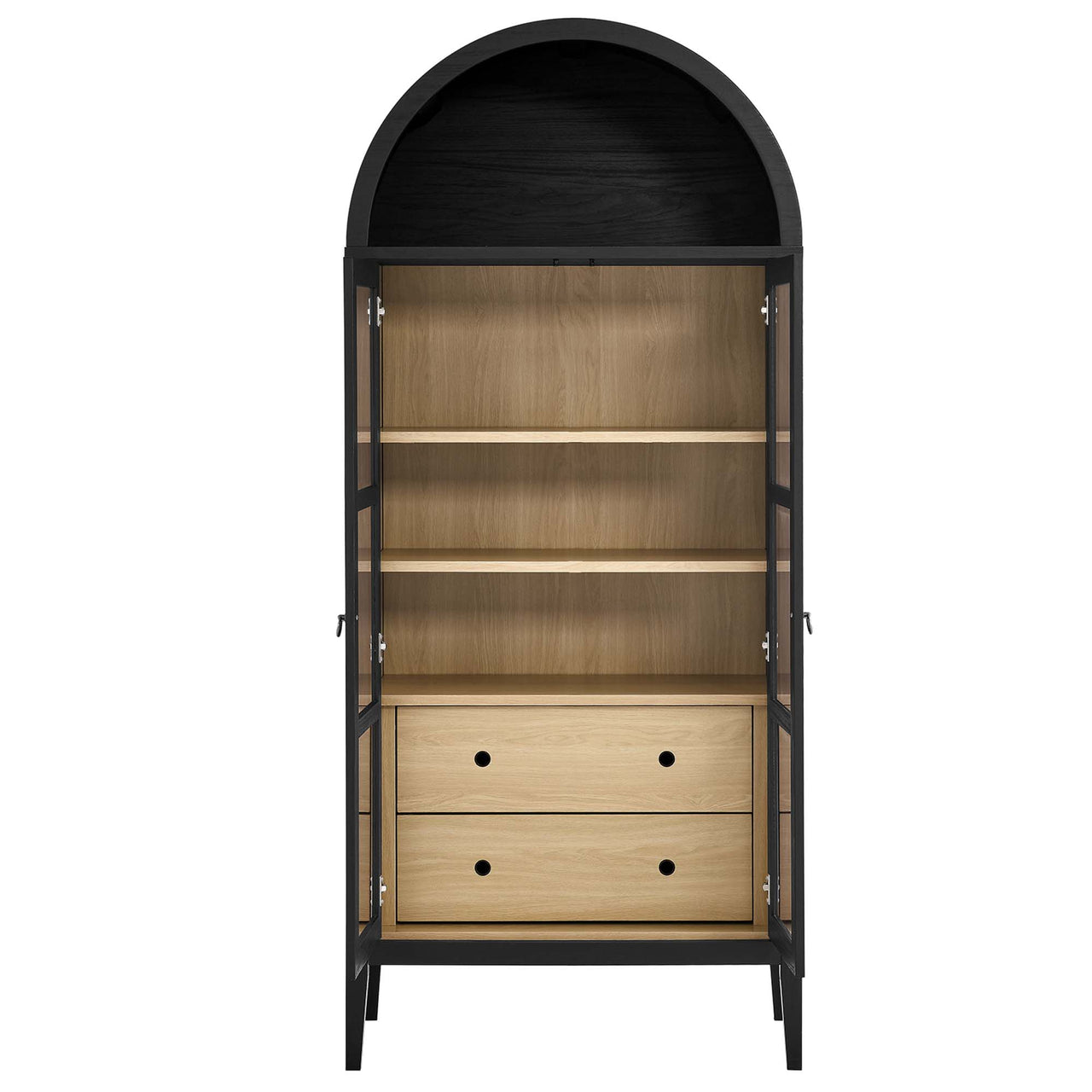 Althene Tall Rounded Display Cabinet, Black & Oak