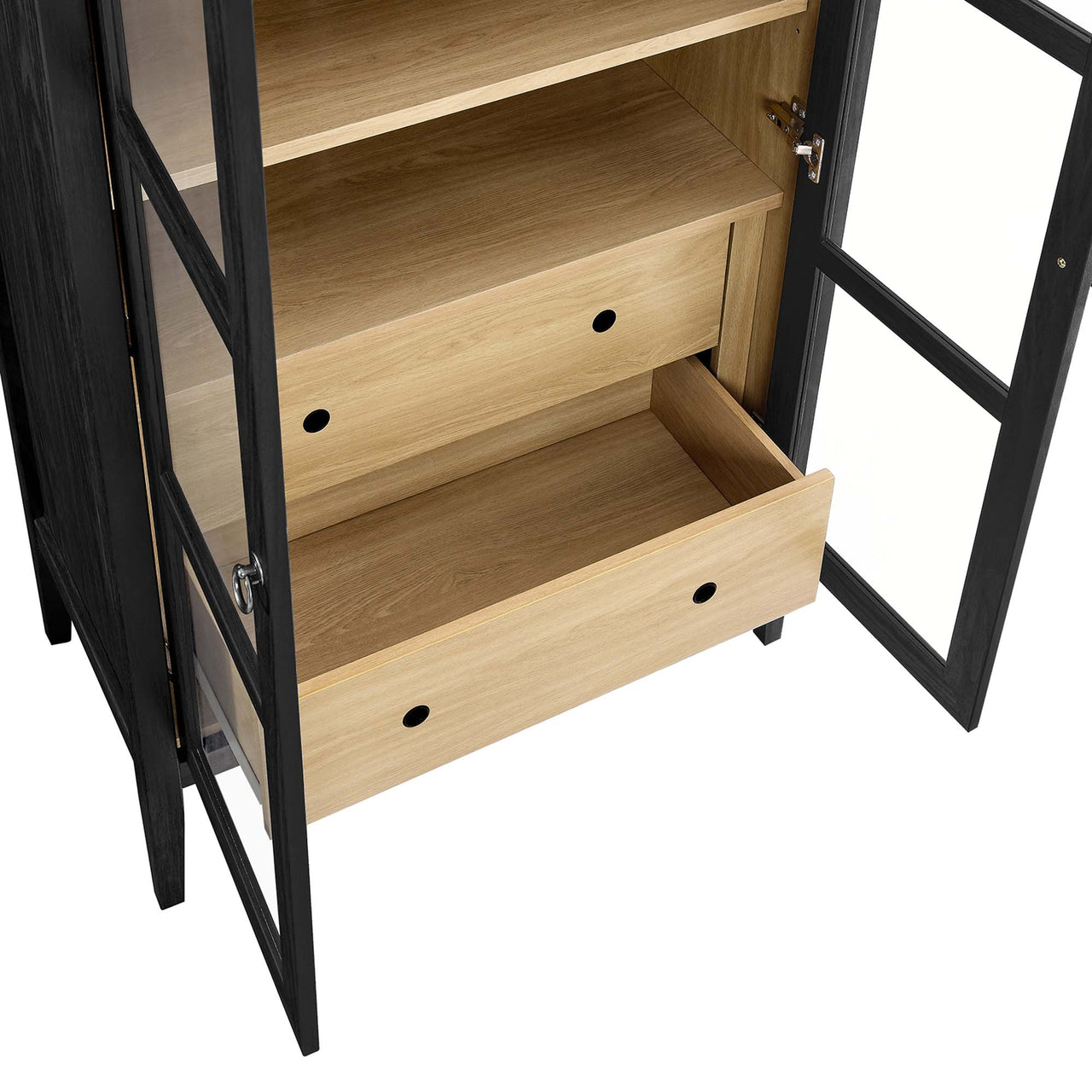 Althene Tall Rounded Display Cabinet, Black & Oak